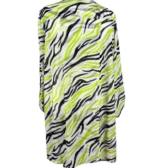 NWT Multiples Going Green Sheer Open Front Zebra Cardigan Large - Picture 2 of 12
